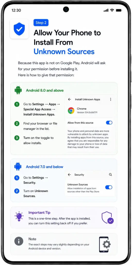 Step 2 — Allow Your Phone to Install From Unknown Sources
